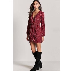 Forever21 Red Animal Print Mock-Wrap Dress